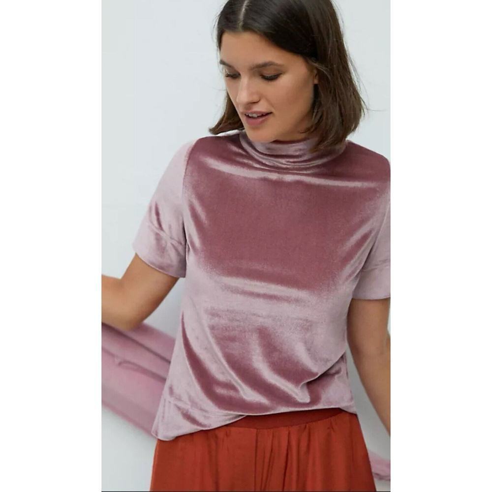 Velvet Mock Neck Short Sleeve Top in Dusty Rose